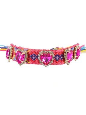 Pink Heart Gem Woven Friendship Bracelet